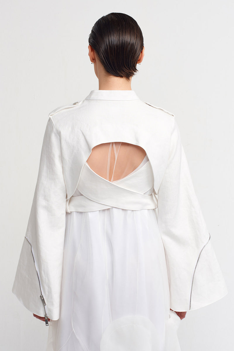 Nu Belt Detailed Crop Jacket Off White