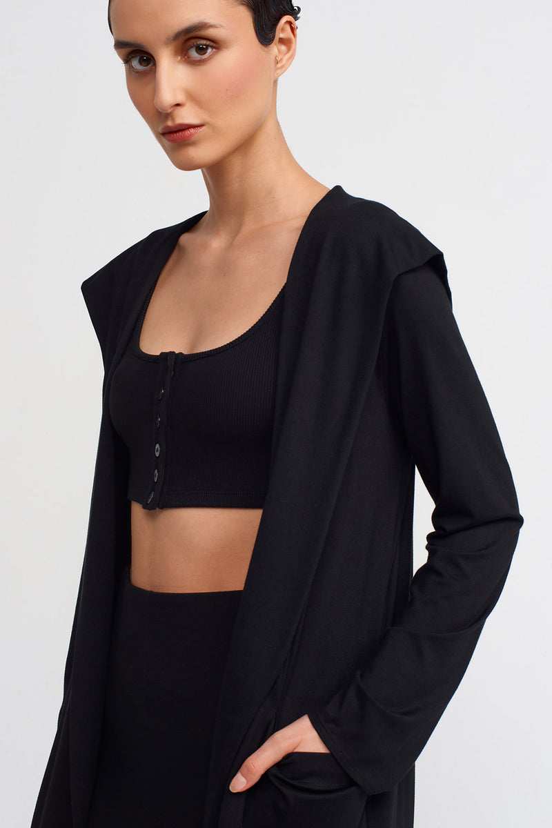 Nu Hooded Bamboo Cardigan Black