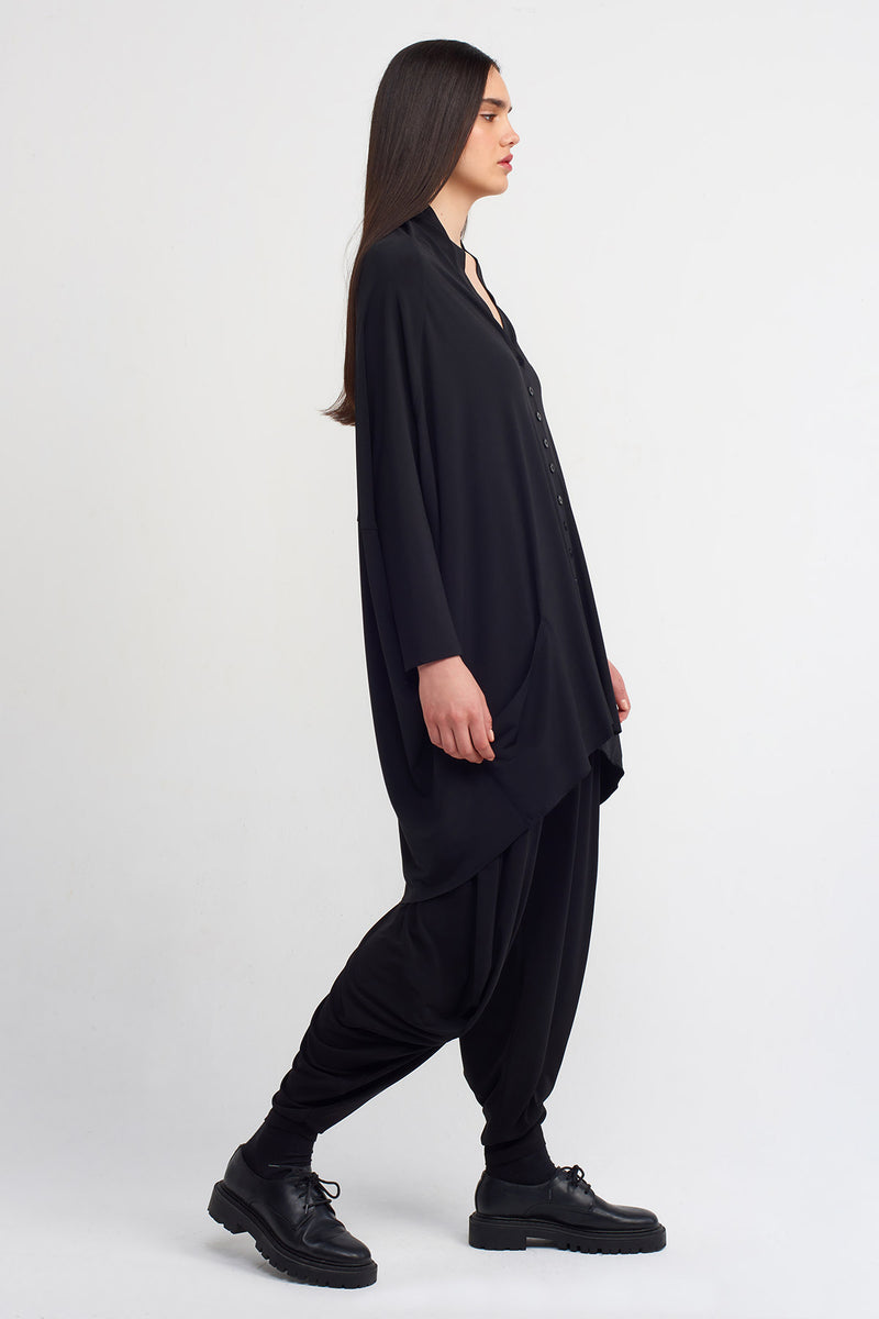 Nu V-Neck Back Long Jersey Cardigan Black