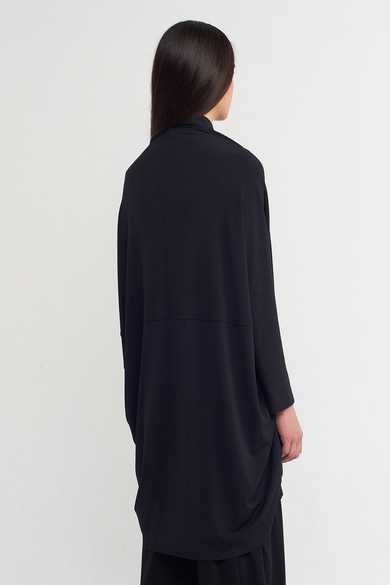 Nu V-Neck Back Long Jersey Cardigan Black