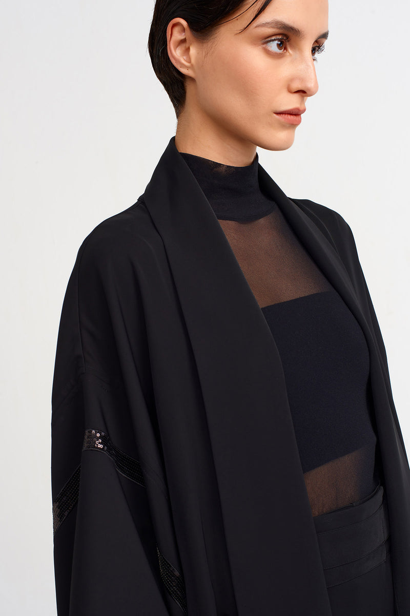 Nu Embroidered Long Kimono Black