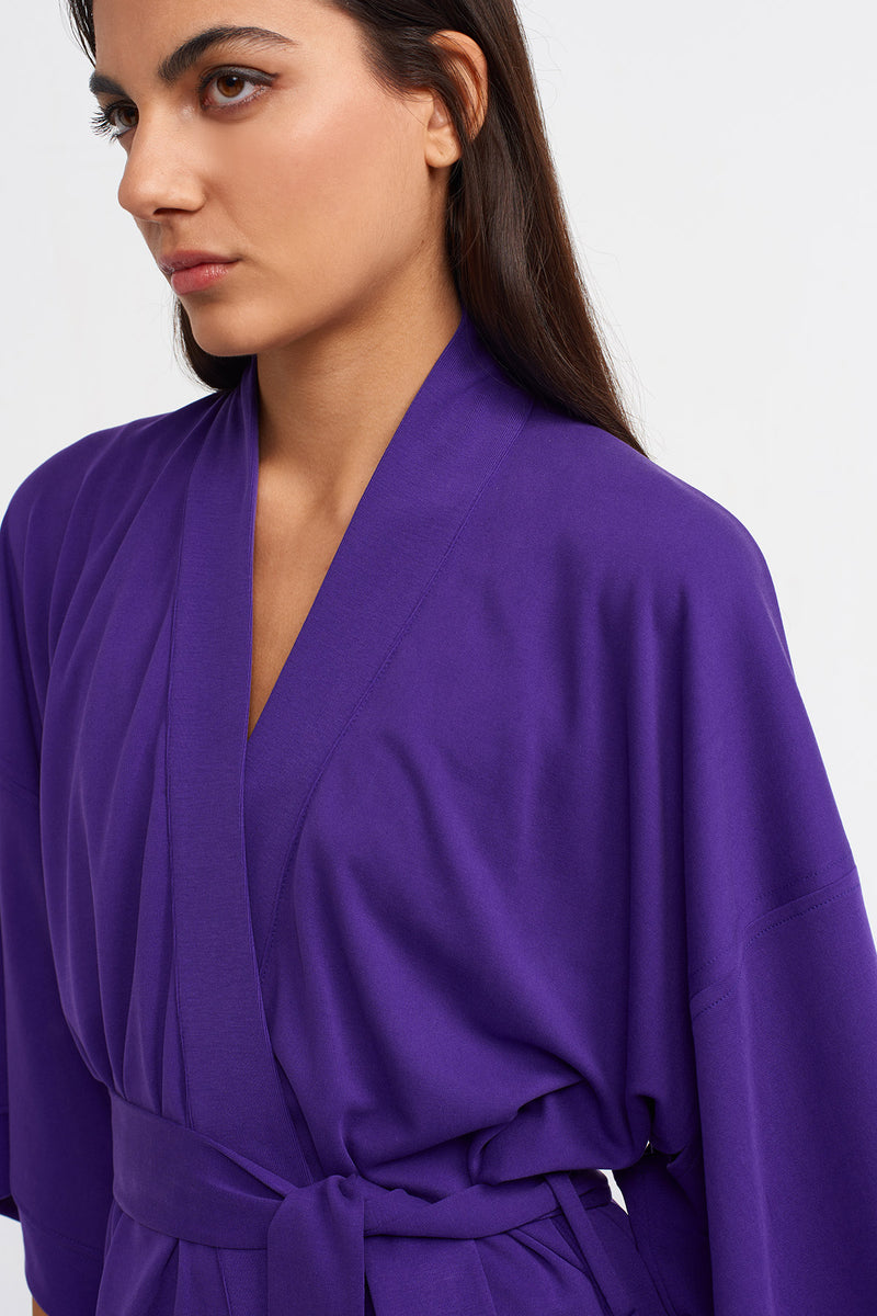 Nu Belted Long Kimono Purple