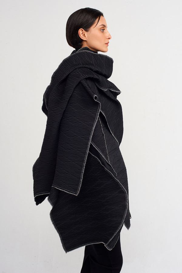 Nu Stitched Detail Pleated Shawl Black/Offwhite