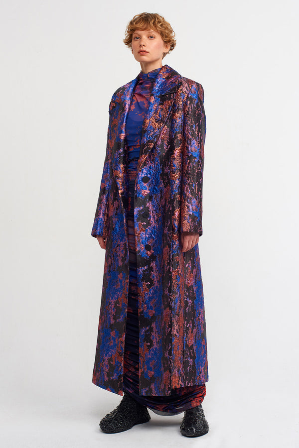 Nu Jacquard Patterned Long Coat Multi Color