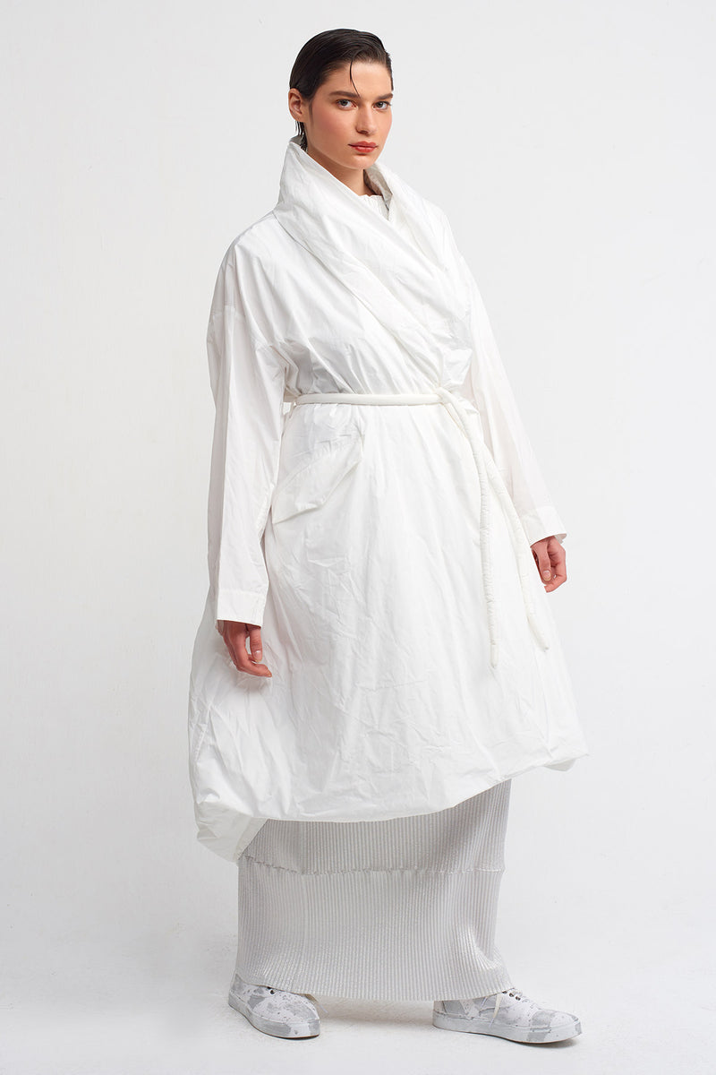 Nu Belted Waist Long Windbreaker Off White