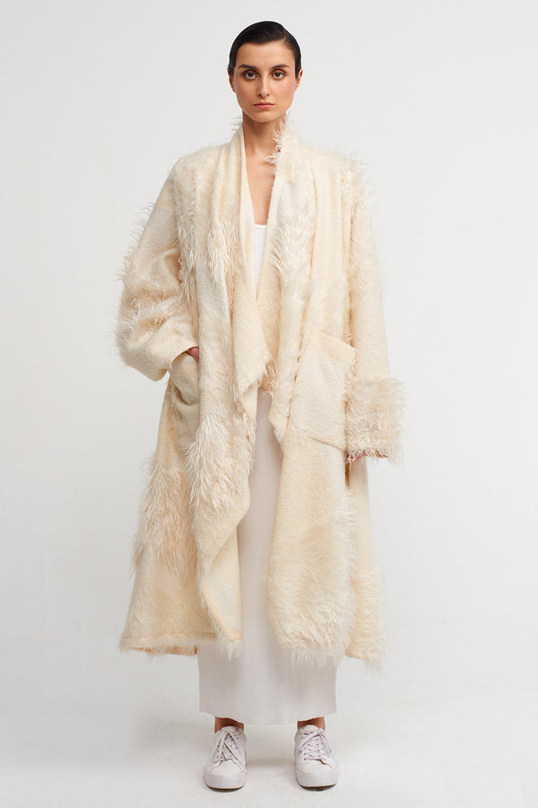 Nu Furry Jacquard Long Coat Natural