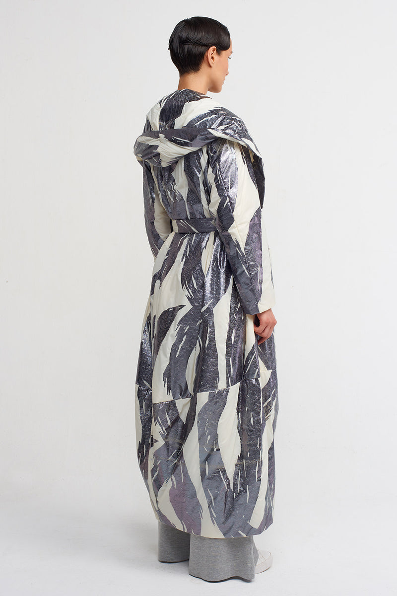 Nu Brush Print Long Trench Coat Dark Grey