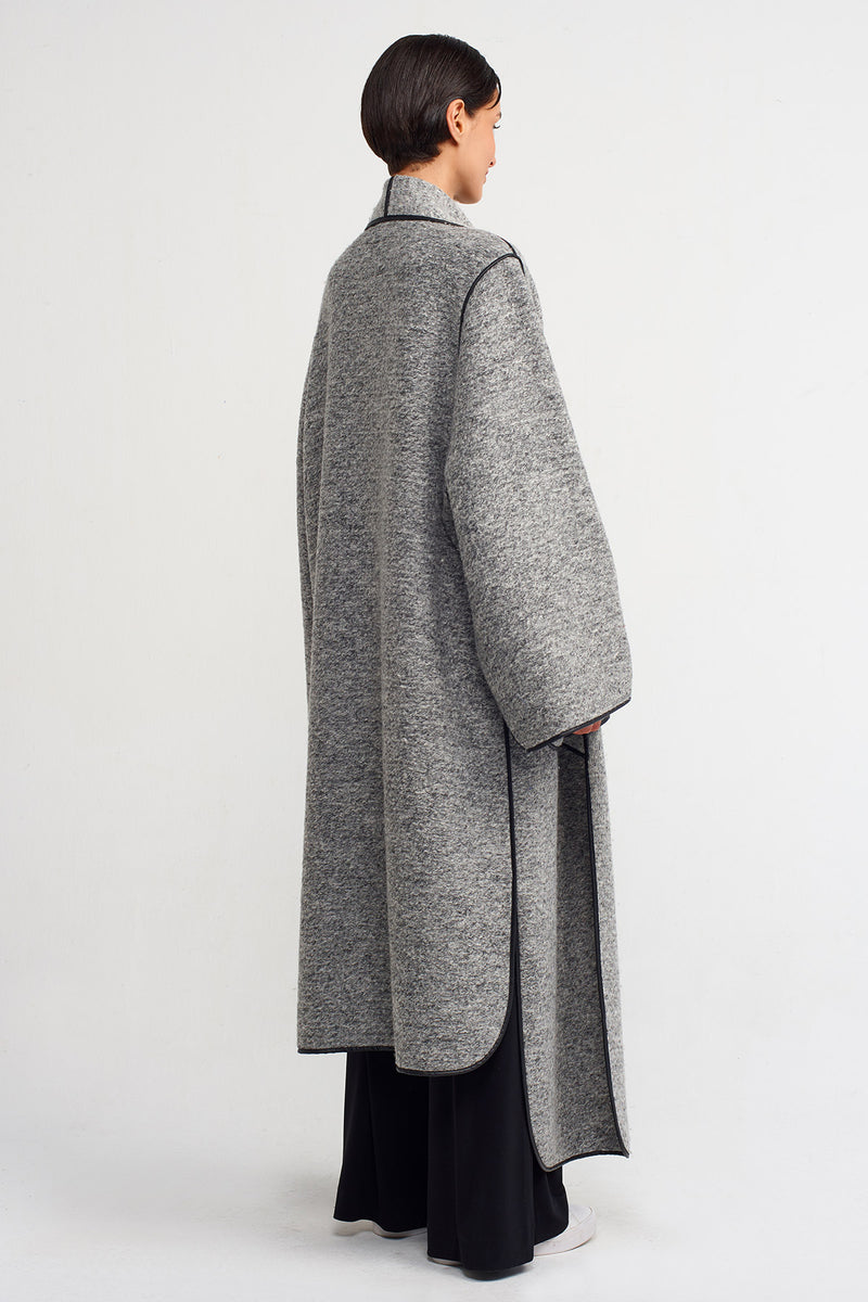 Nu Leather-Trimmed Kimono Coat Grey Melange