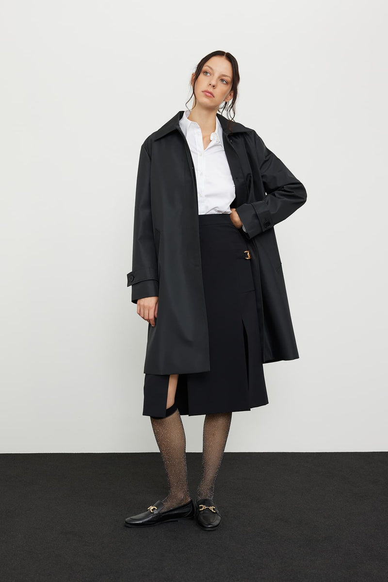 Roman Belted Waist Top Coat Black