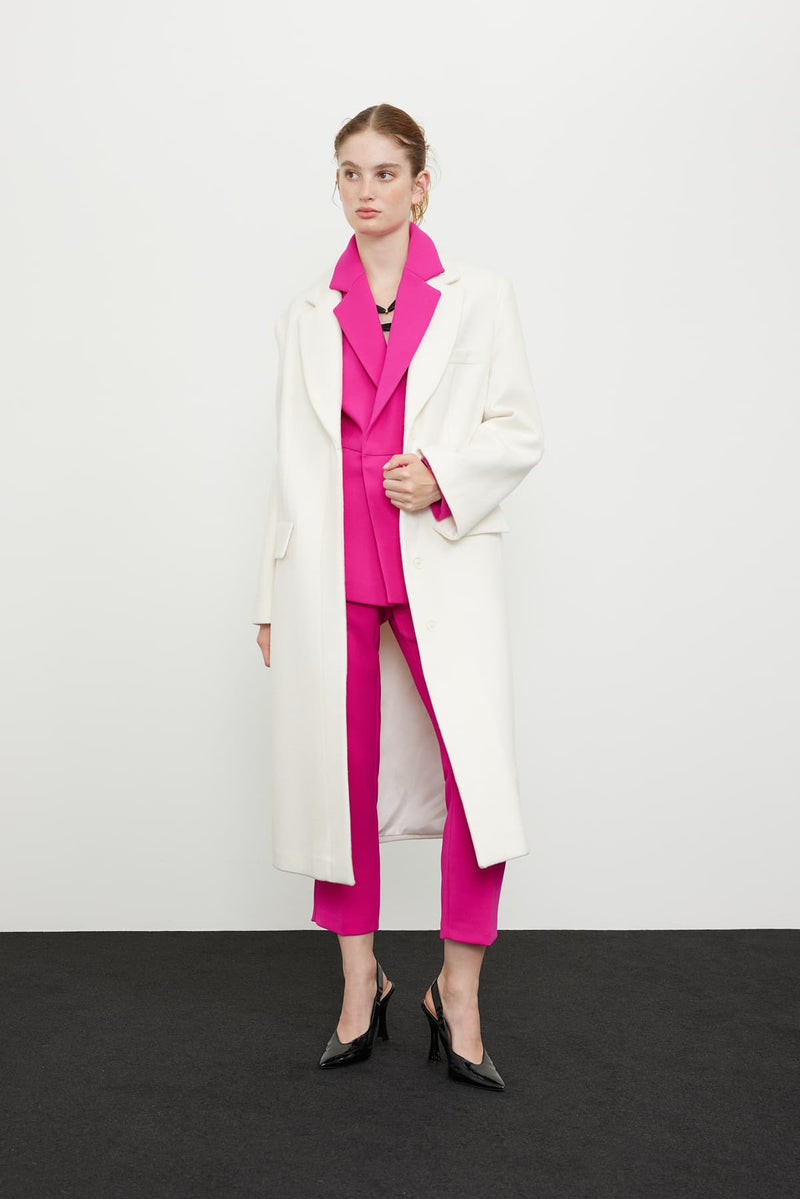 Roman Single Breasted Midi Coat Off White