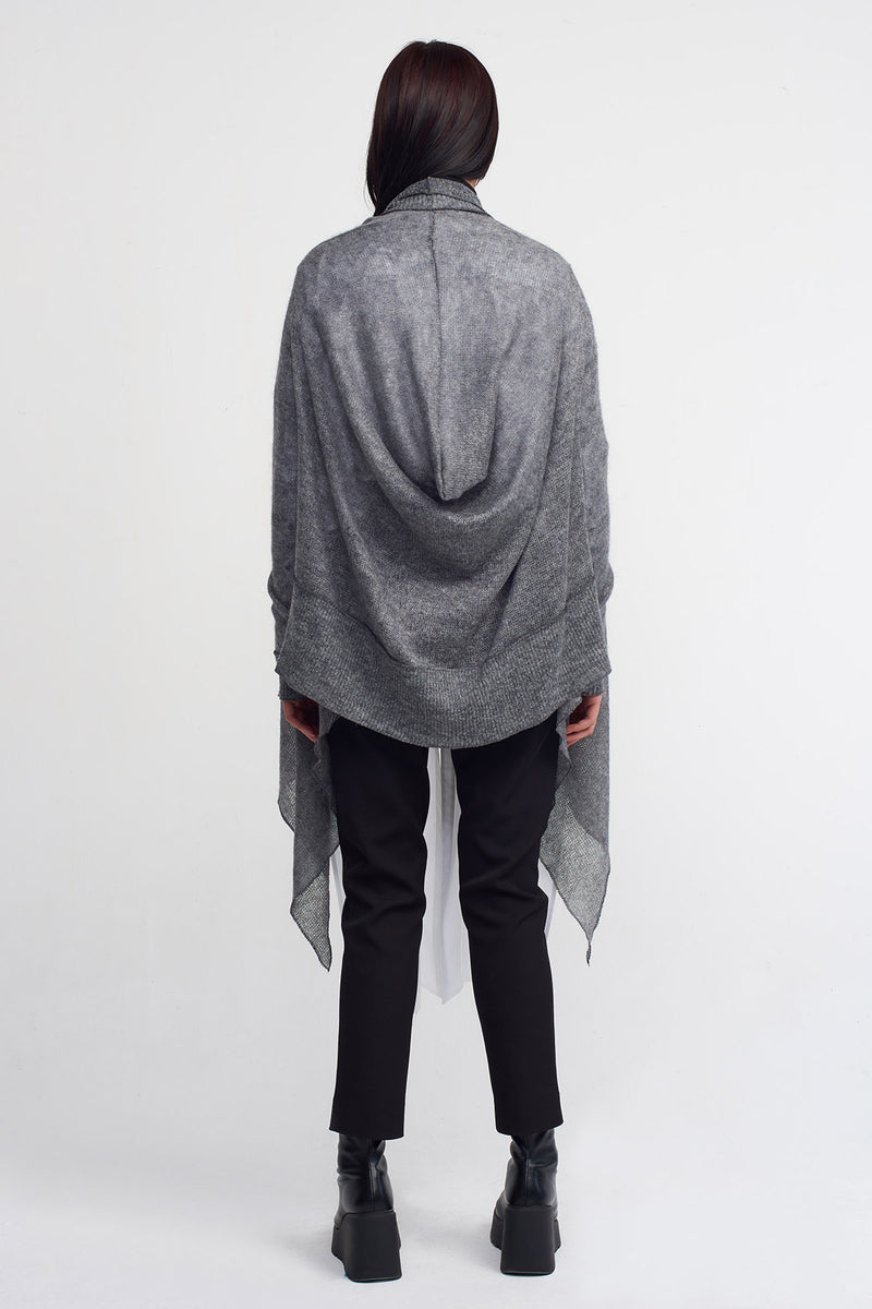 Nu Shawl Collar Knit Top Grey Melange