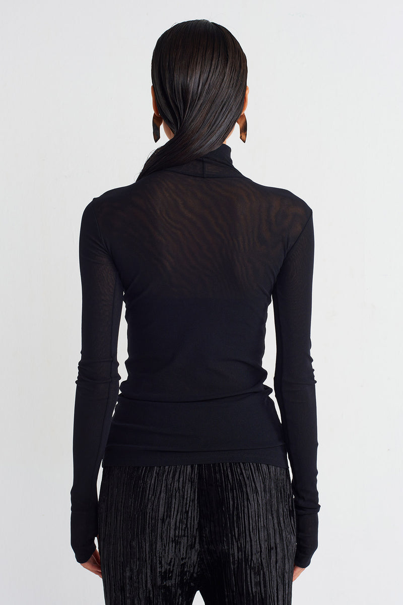 Nu Turtleneck Sheer Bodysuit Black