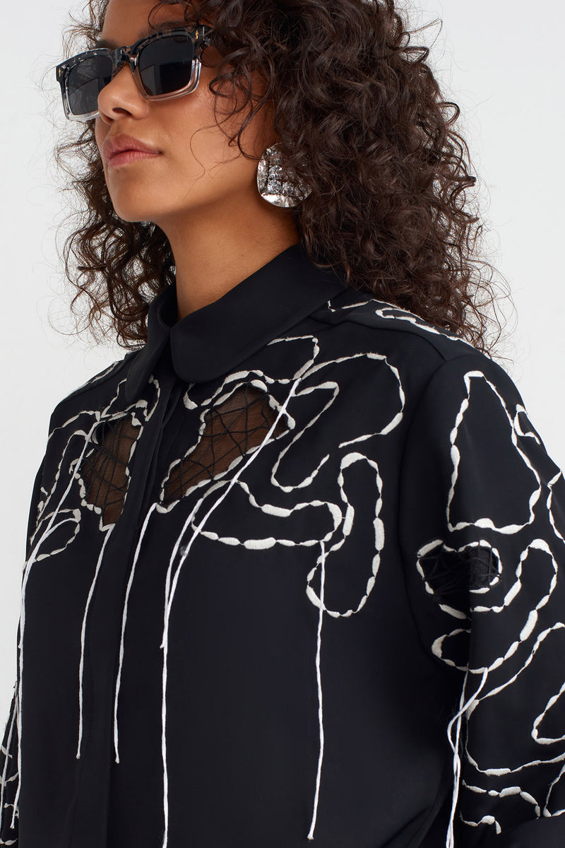 Nu Paneled Embroidered Shirt Black/Offwhite