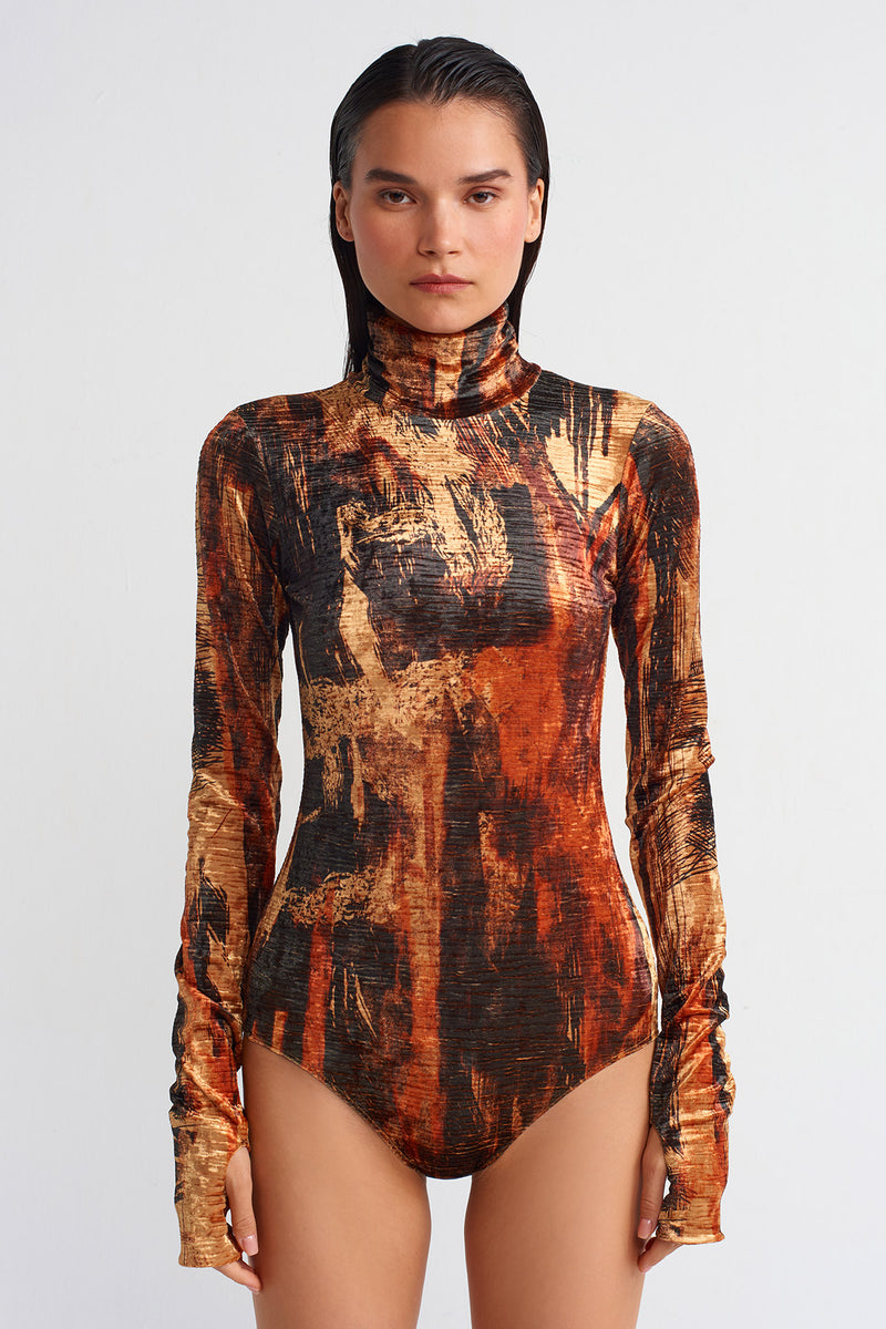 Nu Patterned Velvet Bodysuit Multi Color