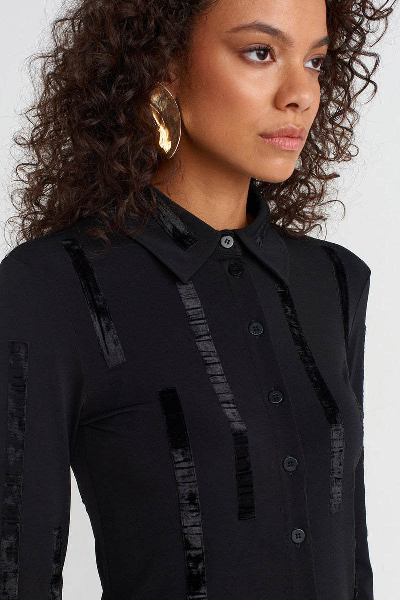 Nu Velvet Striped Chic Shirt Black