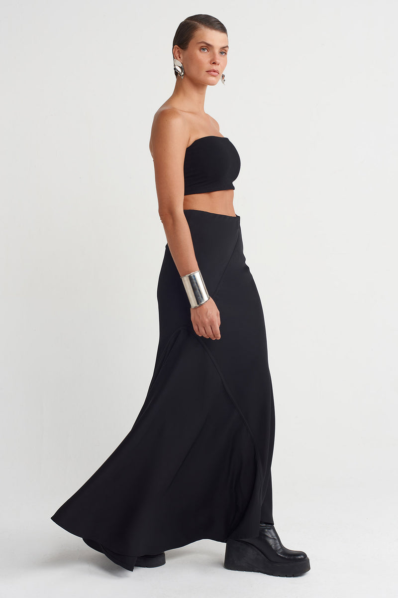 Nu Asymmetrical Panelled Long Skirt Black