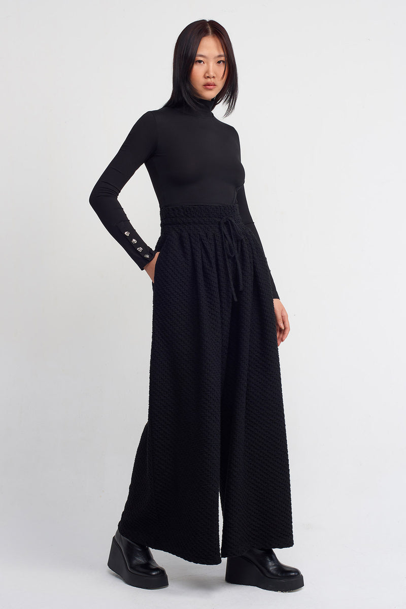 Nu Textured Fabric Palazzo Pants Black