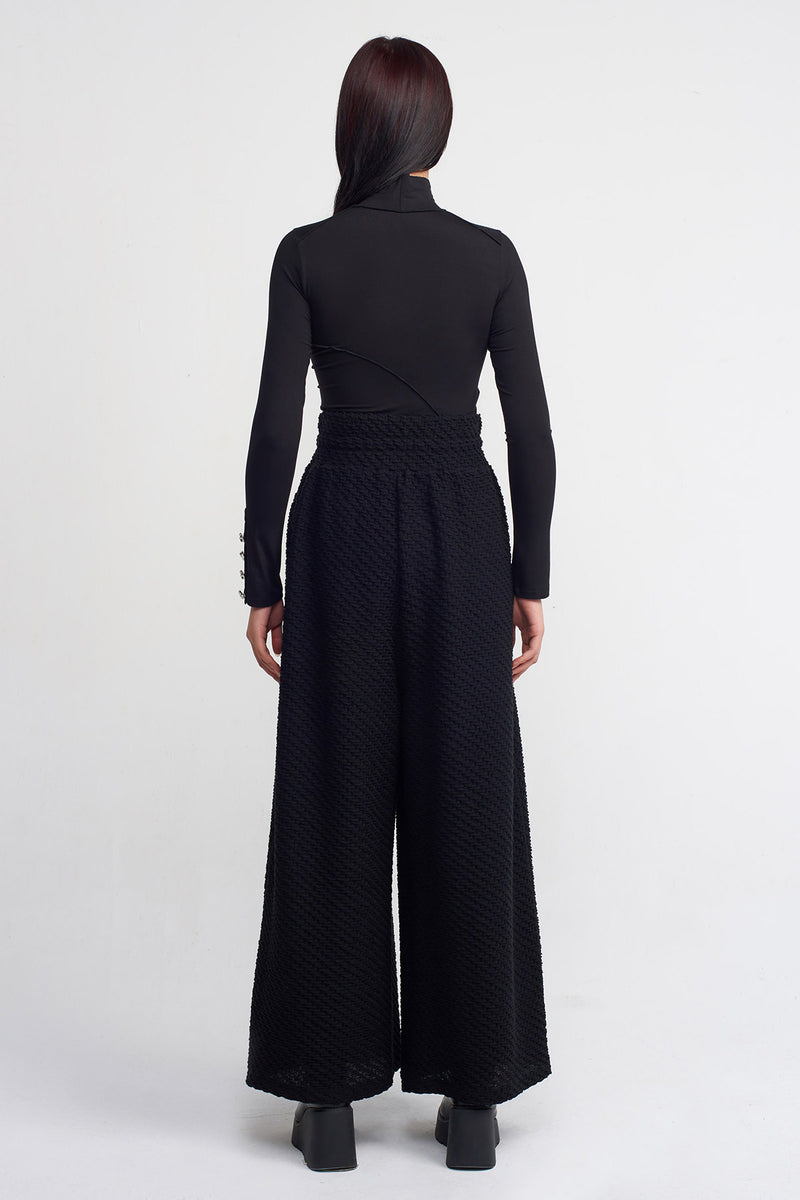 Nu Textured Fabric Palazzo Pants Black