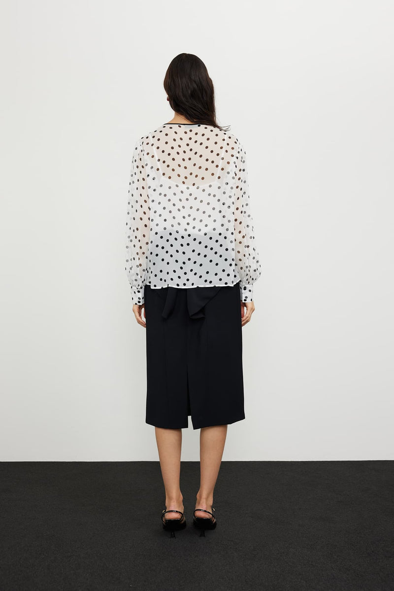 Roman Polka Dots Sheer Blouse Black-White