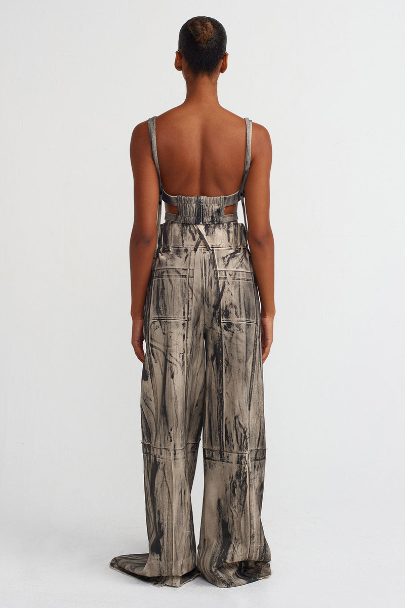 Nu Distressed Wide-Leg Pants Natural