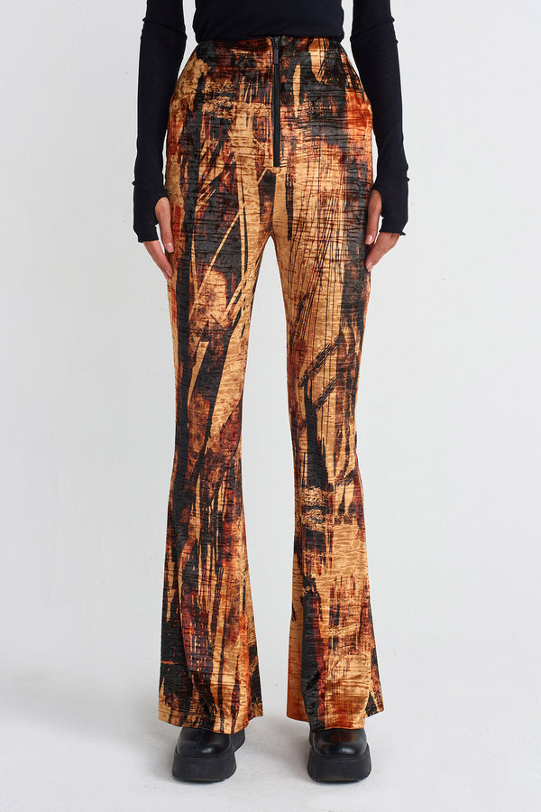 Nu Patterned Velvet Trousers Multi Color