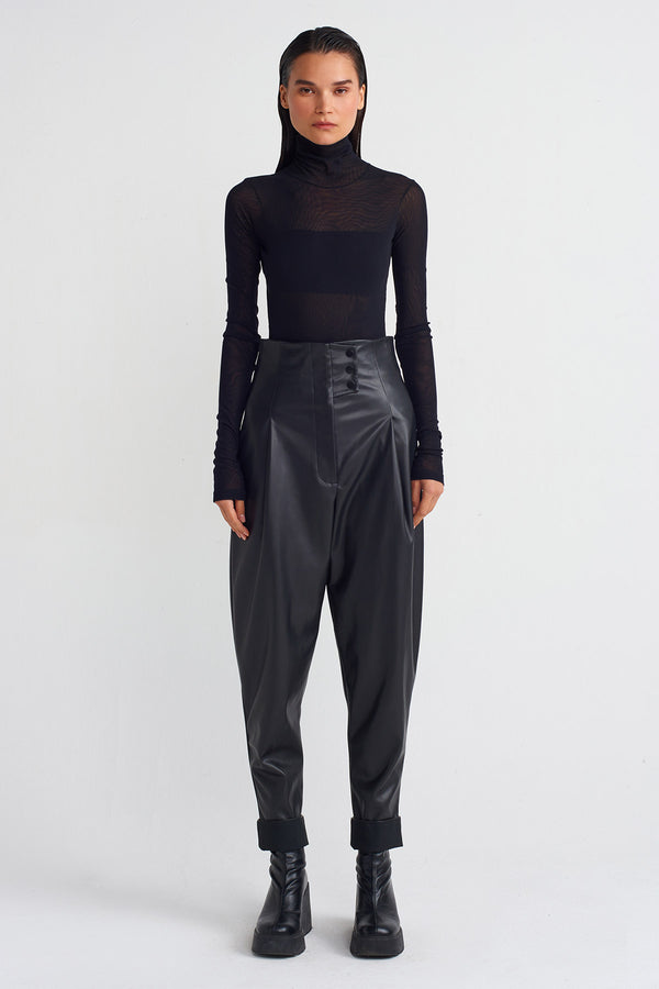 Nu High-Waisted Leather Trousers Black