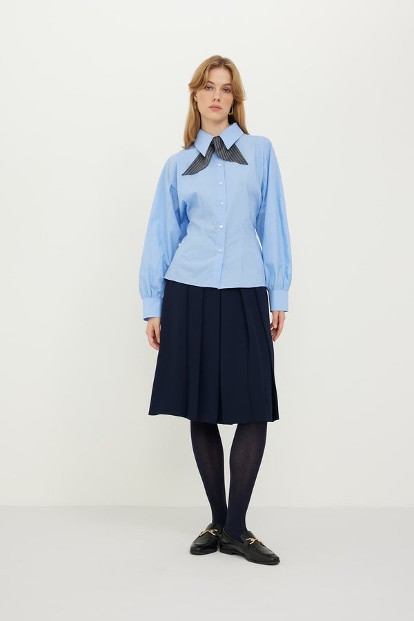 Roman Waist Accent Collar Detail Shirt Blue