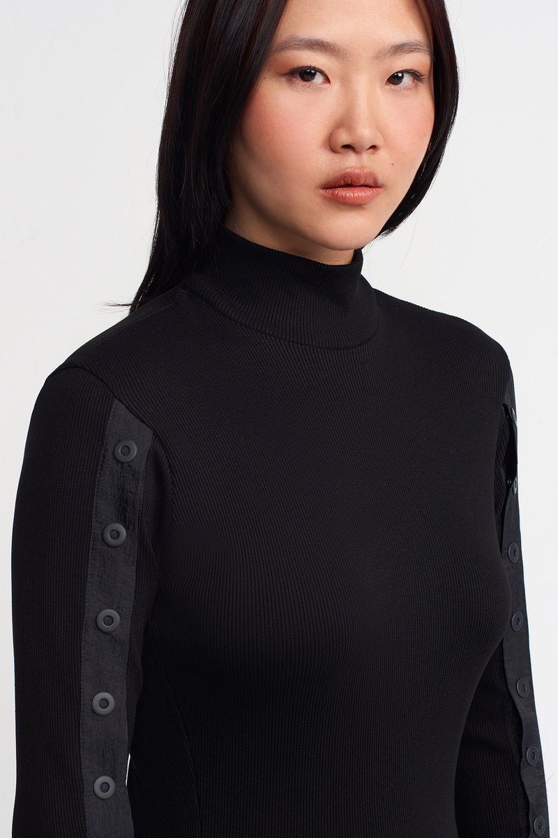 Nu Snap Detail Ribbed Dress Black