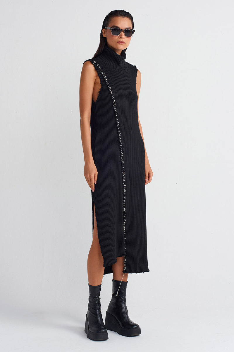 Nu Contrast Stitched Knit Dress Black