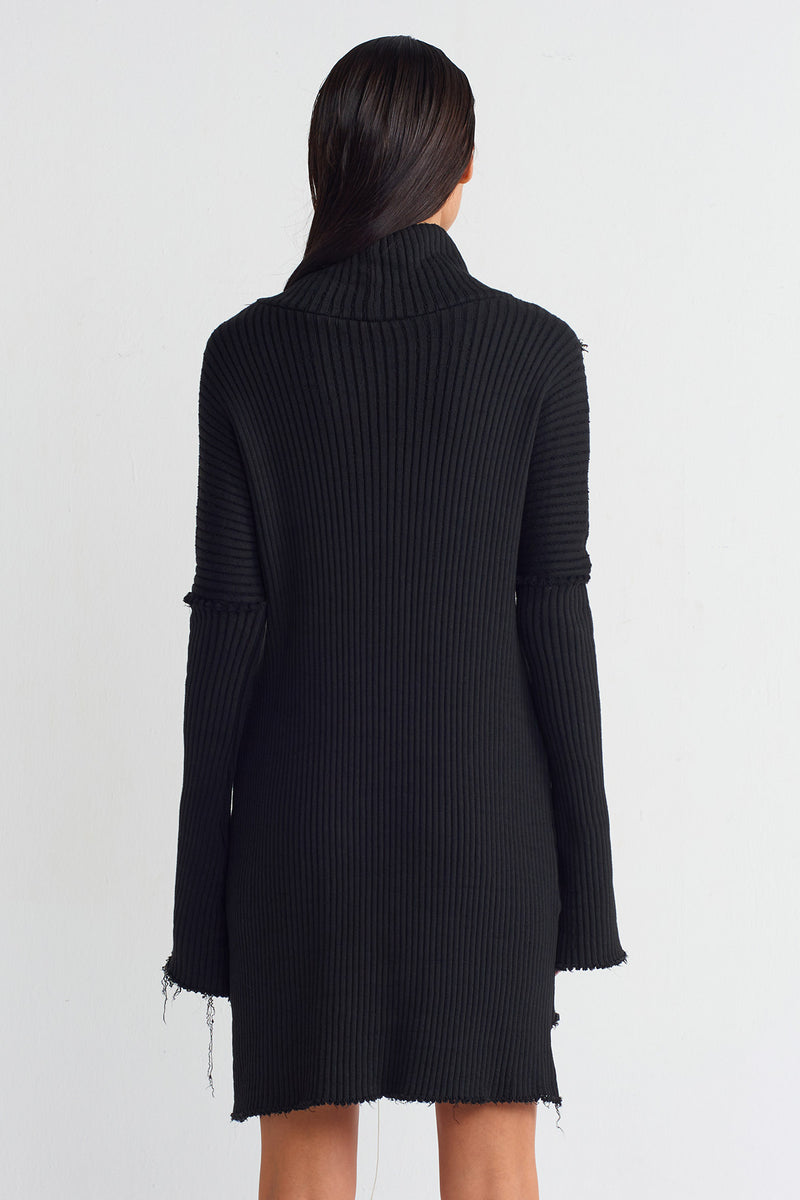 Nu Contrast Stitched Long Sleeve Knit Dress Black