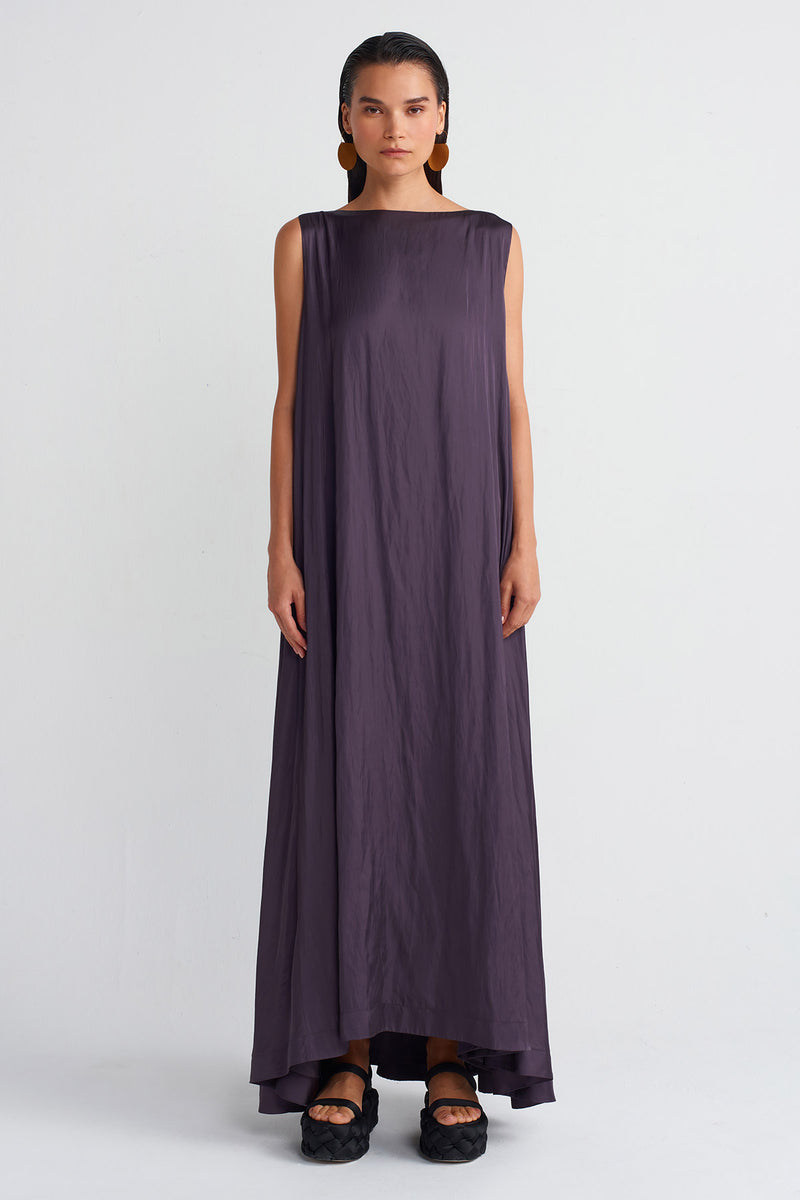 Nu Satin Long Elegant Dress Plum