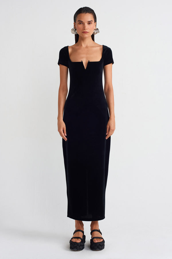 Nu Velvet Fitted Dress Black