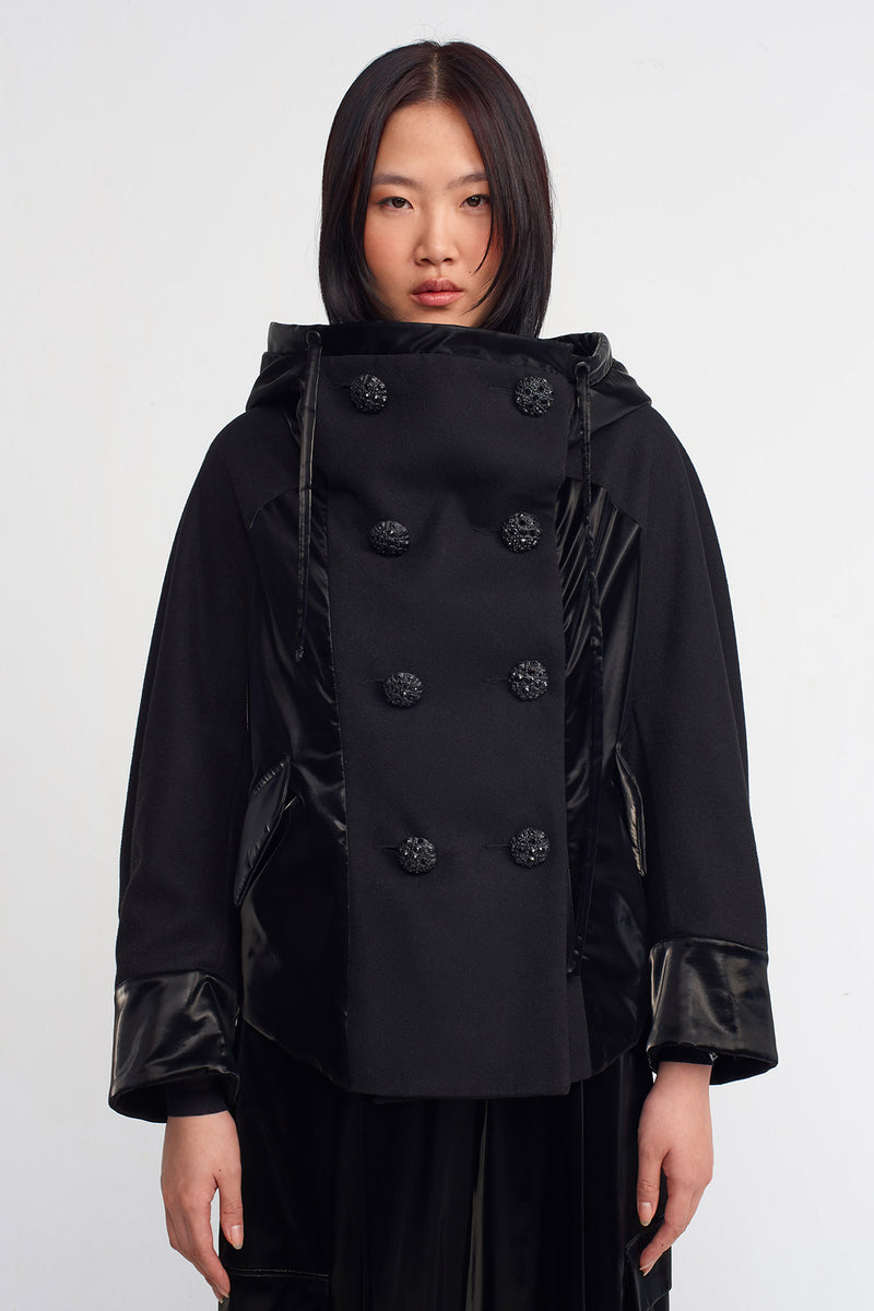 Nu Coat With Back Print And Embroidery Black