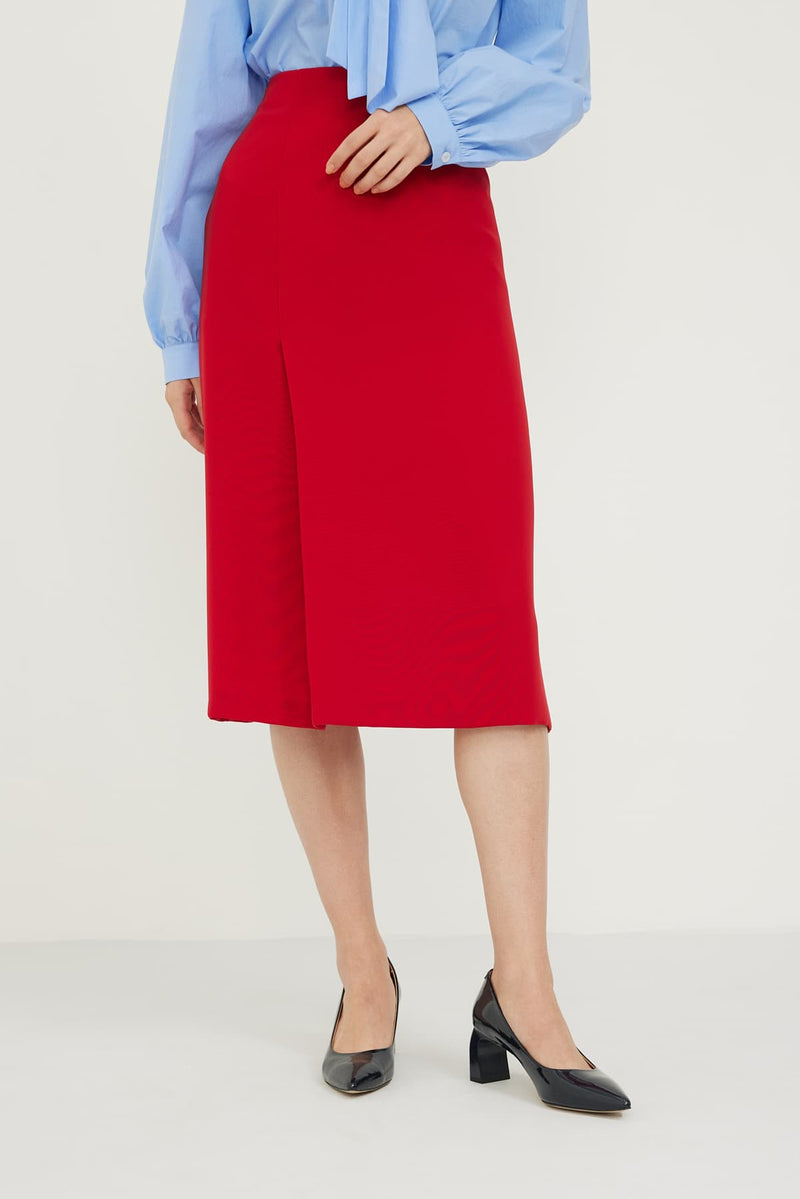 Roman Side Slit Detail Midi Skirt Red