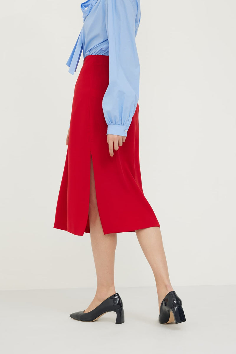 Roman Side Slit Detail Midi Skirt Red