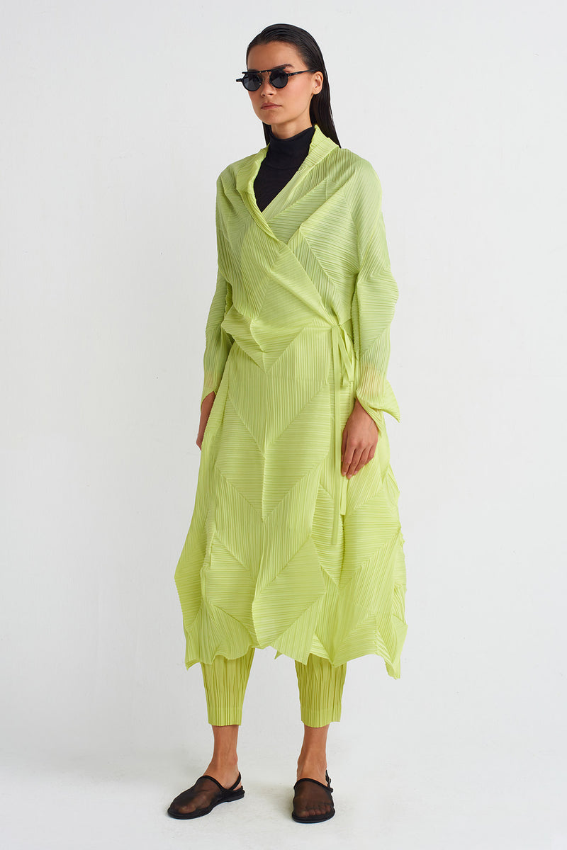 Nu Pleated Long Cardigan Lime