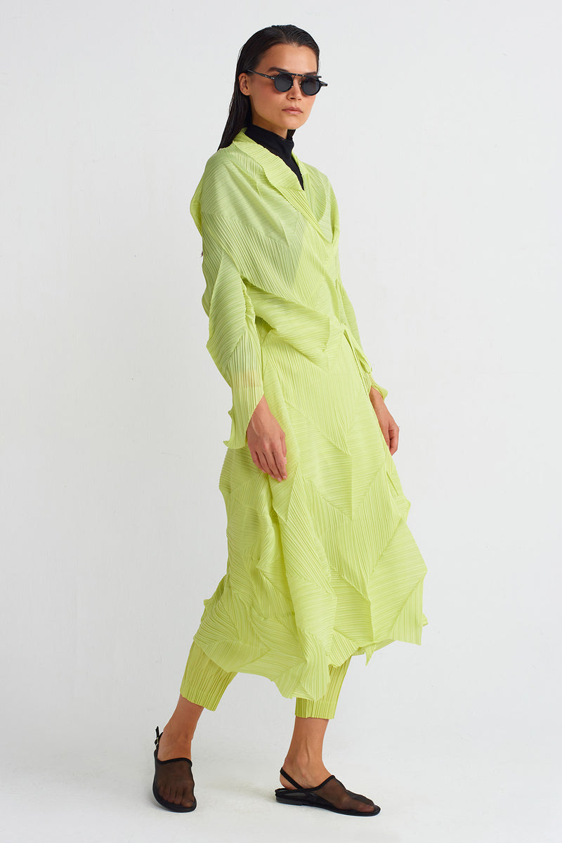 Nu Pleated Long Cardigan Lime