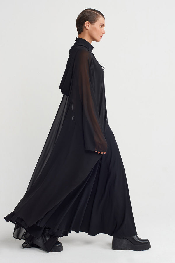 Nu Hooded Chiffon Cape Black