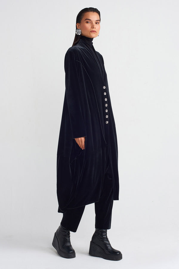 Nu Velvet Long Elegant Cardigan Black