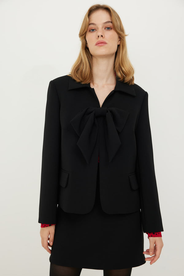 Roman Bow Detail Solid Jacket Black