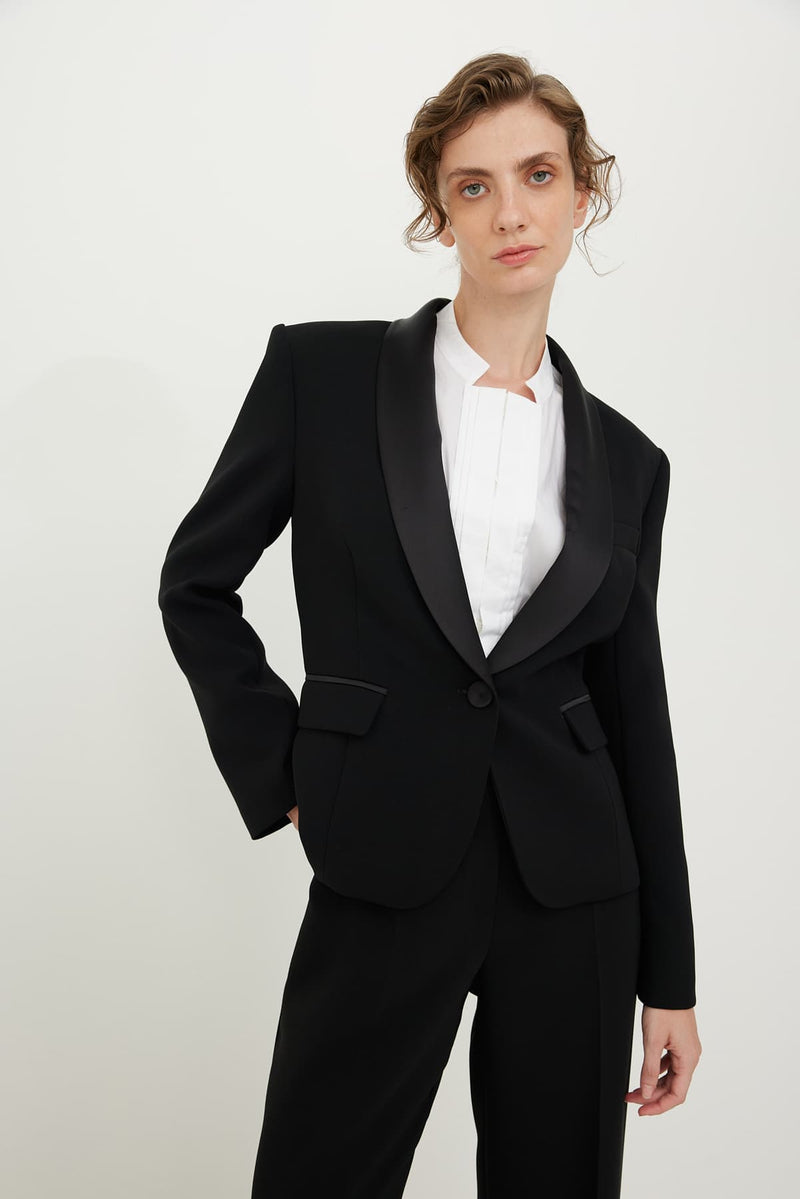 Roman Padded Shoulder Solid Blazer Black