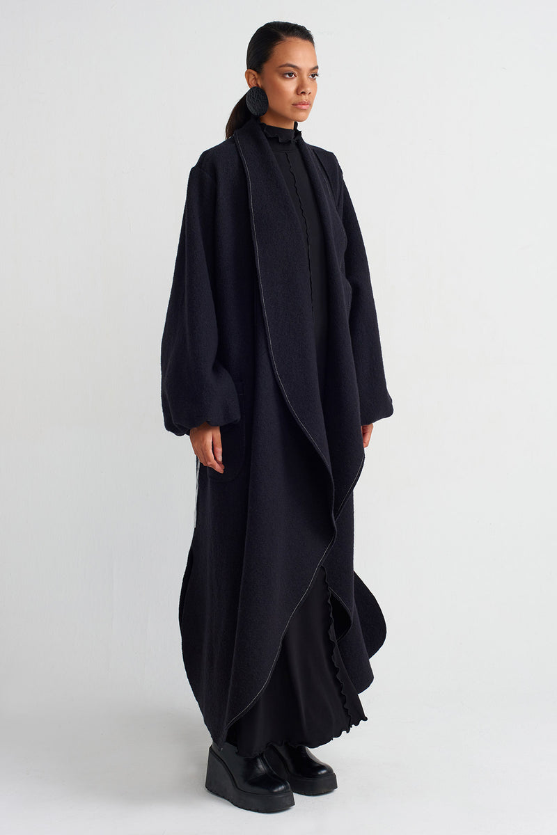 Nu Wool Long Cardigan Black/Offwhite