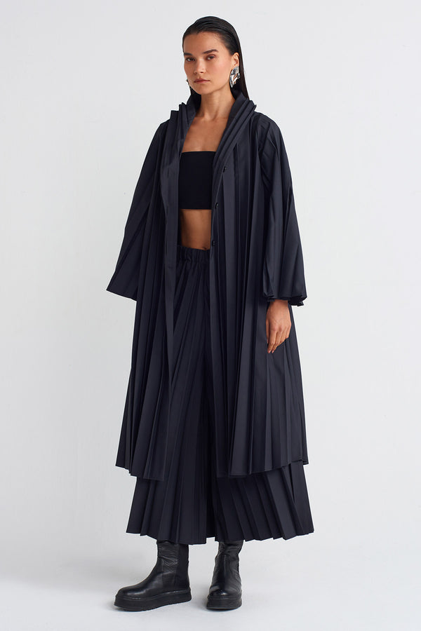 Nu Long Pleated Jacket Ebony