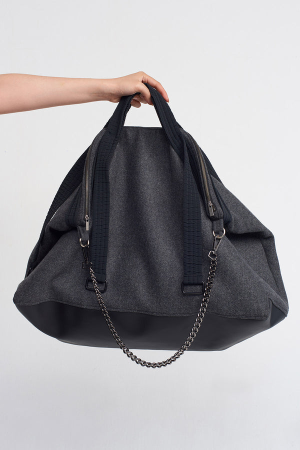 Nu Chain Strap Shoulder Bag Grey Melange-Black