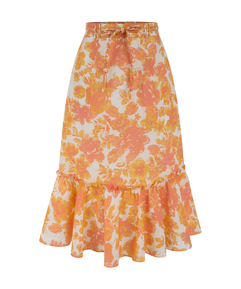 Machka High Waist Floral Pattern Skirt Yellow