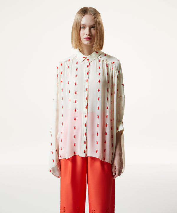 Machka Embroidered Detail Oversize Shirt Ecru