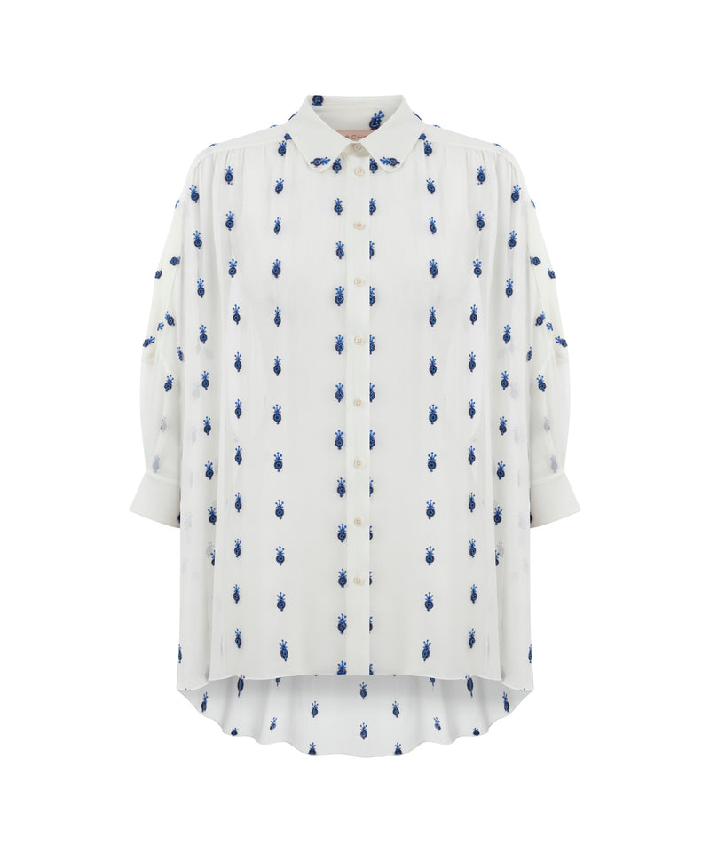 Machka Embroidered Detail Oversize Shirt Blue