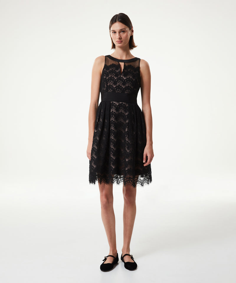 Machka Tulle Mix Lace Dress Black