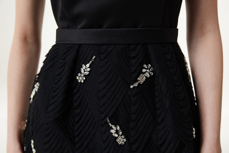 Machka Stone Embroidered Tulle Mix Dress Black