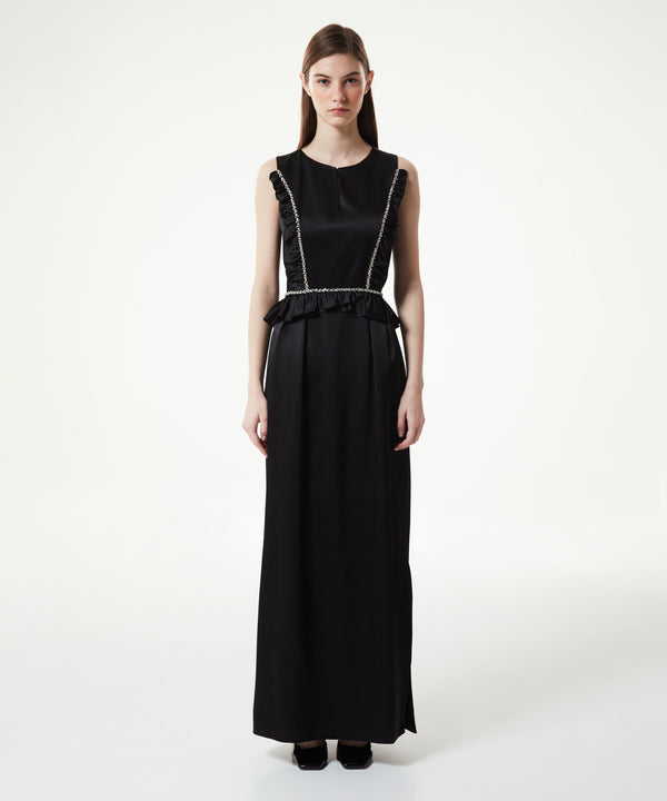 Machka Stone And Ruffle Striped Maxi Dress Black